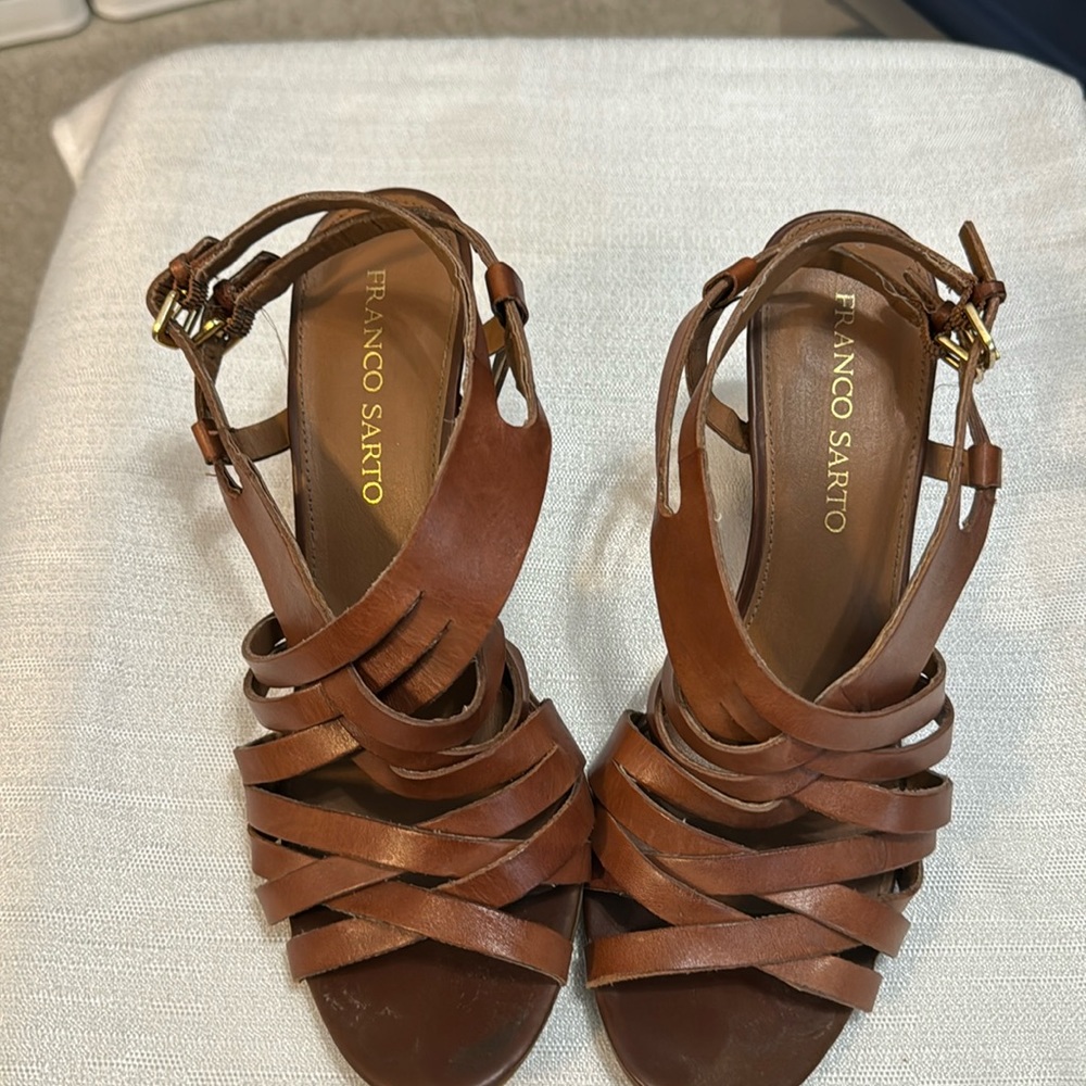 Franco Sorto Leather Strappy Wedge Sandal Size 9.5